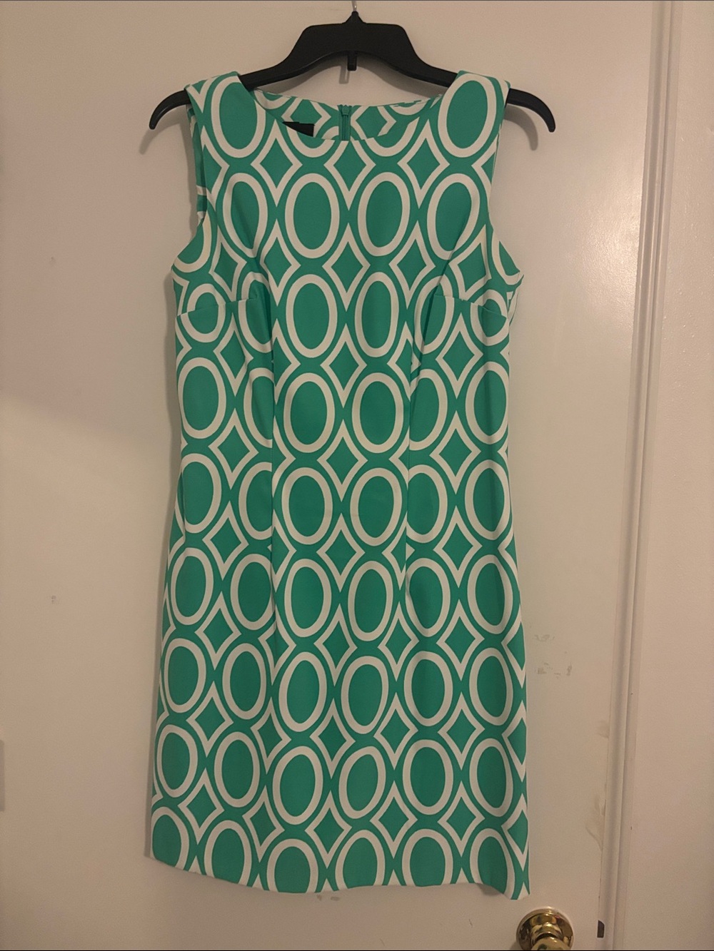 Alyx Teal and White Geometric Midi Shift Dress